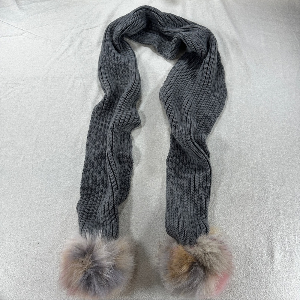 Jocelyn Charcoal Scarf with Faux Fur Pom Poms